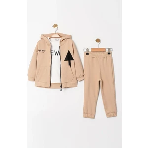 Gold Class Kidswear Kapüşonlu Fermuarlı Diyagonal 3 Parça Erkek Çocuk Eşofman Takımı