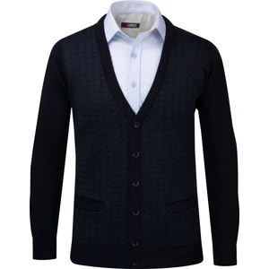 Çizgi Triko Erkek V Yaka Triko Hırka Düğmeli Cep Detaylı Desenli Çelik Örgü Klasik Kalıp - 5002M