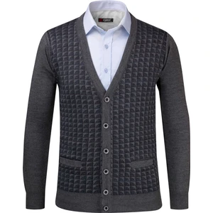 Çizgi Triko Erkek V Yaka Triko Hırka Düğmeli Cep Detaylı Desenli Çelik Örgü Klasik Kalıp - 5002M