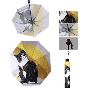 Üç Boyutlu Renkli Kedi Desenli 8 Telli Manuel Rüzgara Dayanıklı Şemsiye
