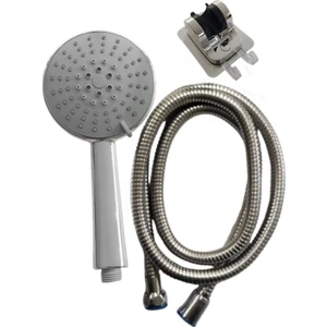 Setti Docia Maxi Krom Duş Seti, 5 Kademe Ayarlı Başlık, Yapışkanlı Mafsal, 1.5 mt Spiral Hortum