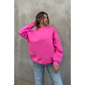 Şeker Pembe Bisiklet Yaka Basic Sweatshirt