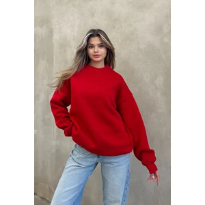 Kırmızı Bisiklet Yaka Basic Sweatshirt
