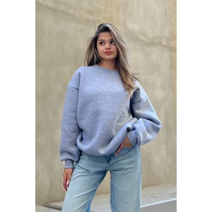 Gri Bisiklet Yaka Basic Sweatshirt