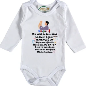 Sürpriz Bu Sene Doğum Günü Hediyesi Benim Baba Yazılı Bebek Zıbını