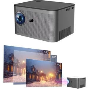 HY350 Gri Taşınabilir Sinema Projektörü 4K 1080P Ev Sineması Bluetooth Android Akıllı Projeksiyon Wifi