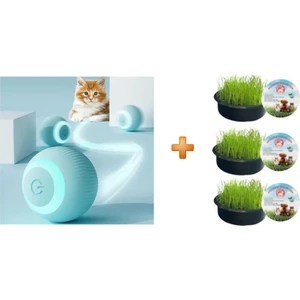Sonrisa Pets Otomatik Yuvarlanan Akıllı Kedi Oyun Topu + Sonrisa Pets Kedi Çimi 3 Lü