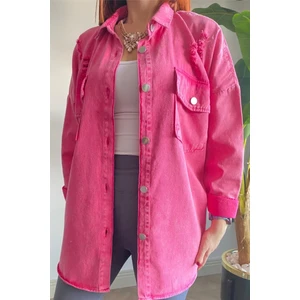 Ded Collection Kadın Kot Denim Eskitme Model Gömlek