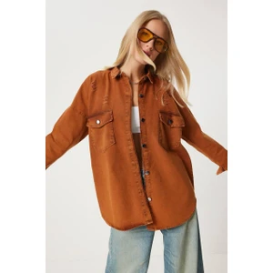 Ded Collection Kadın Kot Denim Eskitme Model Gömlek