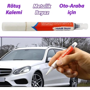 Araç Oto Rötuş Kalemi 5 ml Kaporta Tampon Çizik Giderici Fırça Metalik Beyaz Renk Boya Kalemi