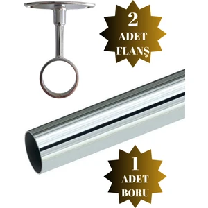 DS Yapı Metal Yuvarlak Krom Askı Borusu Mobilya Askı Borusu (2 Adet Ayaklı Açık Flanş 1 Adet Boru) (Metal Yuvarlak Çap:25 mm)