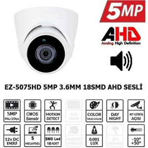 EZCOOL EZ-5075HD 5MP 3.6MM LENS AHD DOME KAMERA