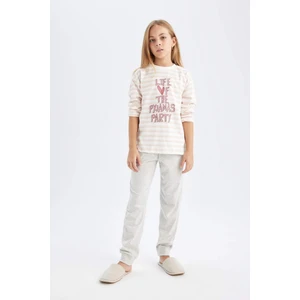 Kız Çocuk Pijama Takım Baskılı Uzun Kollu Üst Beli Lastikli Uzun Alt D3740A824AU