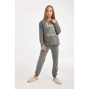 Kız Çocuk Pijama Takımı Baskılı Uzun Kollu Üst Beli Lastikli Uzun Alt D6319A8NS