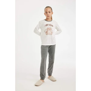 Kız Çocuk Pijama Takımı Ayı Baskılı Uzun Kollu Üst Uzun Alt D2115A824AU