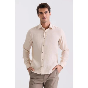 Bej Comfort Fit Normal Yaka  Gömlek