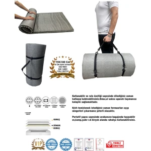 Kamp Yatağı Taşıma ve Omuz Askılı Kamp Matı Fermuarlı Kamp Minderi Çadır Matı 70X180X6CM-GRİ