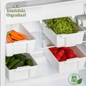 229 Çok Amaçlı Buzdolabı Düzenleyici Dolap Içi Organizer 4'lü Buzdolabı Sepeti Beyaz
