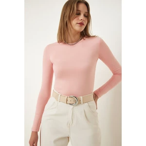 Be Chic Kadın Polyamid Kumaş Uzun Kollu Bisiklet Yaka Basic Düz Body BLZ98739