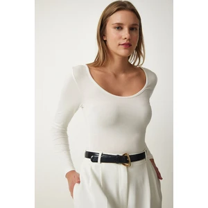 Be Chic Kadın Uzun Kollu Ön Arka Geniş U Yaka Viskon Kumaş Düz Basic Body  BLZ33789