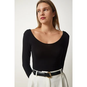 Be Chic Kadın Uzun Kollu Ön Arka Geniş U Yaka Viskon Kumaş Düz Basic Body  BLZ33789