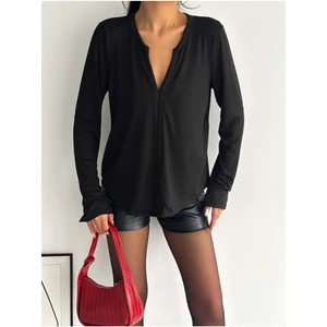 Be Chic Kadın Uzun Kollu V Yaka Düz Basic Salaş Bluz AYD1003