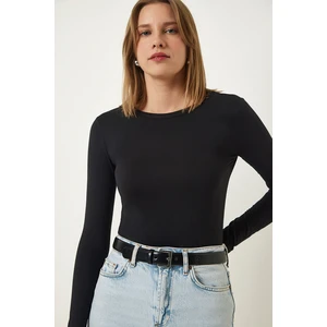 Be Chic Kadın Polyamid Kumaş Uzun Kollu Bisiklet Yaka Basic Düz Body BLZ98739