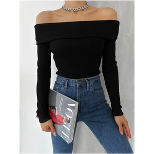 Be Chic Kadın Siyah Madonna Yaka Fitilli Kaşkorse Bluz BLZ1027