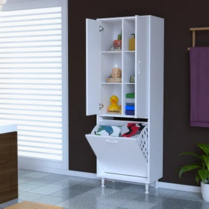 Modilayn Inci ARD-133 3 Kapaklı Sepetli Çok Amaçlı Dolap Kirli Çamaşır Sepetli Banyo Dolabı