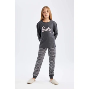 Kız Çocuk Pijama Takım Barbie Uzun Kollu Üst Beli Lastikli Uzun Alt D6060A824AU