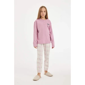 Kız Çocuk Pijama Takımı Yazı Baskılı Uzun Kollu Üst Uzun Alt D2117A824AU