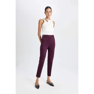 Sigaret Saten Kumaş Pantolon Bordo Normal Bel Basic Düz Beli Lastikli Düz Paça J8743AZ24WN