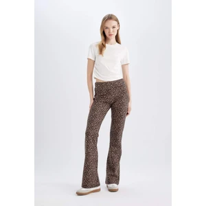 Flare Fit Leopar Desenli Düz Paça Uzun Boy Pantolon D7452AX24AU