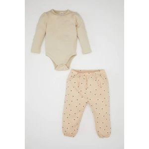 Kız Bebek 2'li Takım Twill Baskılı Uzun Kollu Çıtçıtlı Body Beli Lastikli Desenli Alt D4116A524WN