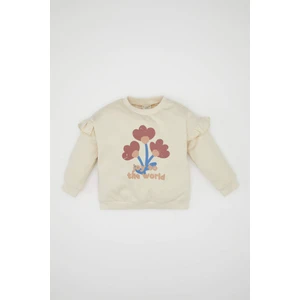 Kız Bebek Bisiklet Yaka Çiçek Baskılı İçi Yumuşak Tüylü Sweatshirt D5573A524WN
