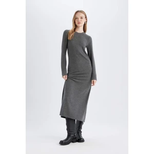 Bodycon Vücudu Saran Bisiklet Yaka Basic Düz Kaşkorse Uzun Kollu Maxi Elbise D3373AX24WN