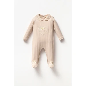 Uzun Kollu %100 Pamuk Bebe Yaka Hediyelik Kız Bebek Patikli Tulum 3-9 Ay