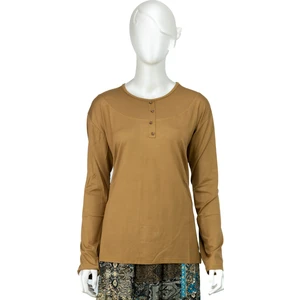 Kadın Klasik Düğme Desenli Yuvarlak Yaka Büyük Viskon Penye Anne Bluz