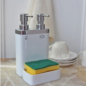 Beyaz, Sünger Hazneli, Mutfak Sıvı Sabunluk (300 ml) ve Bulaşık Deterjanlık (500 ml)