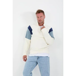 Oversize Erkek Kolları Garnili Selanik Örme Erkek Sweatshirt - Ekru