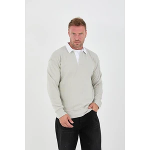 Polo Yaka Selanik Örme Kumaş Erkek Sweatshirt - Taş