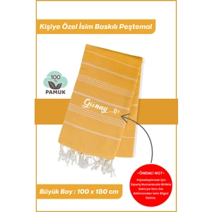 Kişiselleştirilebilir Isim Baskılı Peştemal Yerli Pamuk 100X180CM (Xl) Peştamal ve Plaj Havlusu