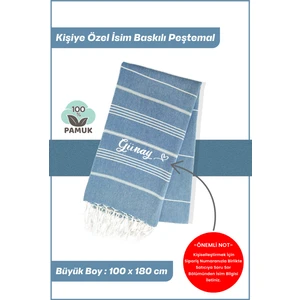 Kişiselleştirilebilir Isim Baskılı Peştemal Yerli Pamuk 100X180CM (Xl) Peştamal ve Plaj Havlusu