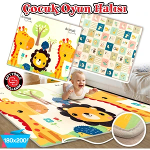 Circle Toys Çocuk Oyun Halısı - Extra Large - Kenarları Oval Kumaş - Animals - Çift Yönlü - Katlanabilir Oyun Matı - 180 x 200 x 1 cm