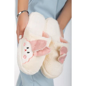 Melek Tuna Kadın Tavşan Figürlü Sessiz Taban Peluş Ev Terliği, Kadın Ev Terliği