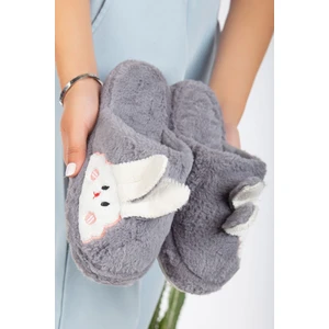 Kadın Tavşan Figürlü Sessiz Taban Peluş Ev Terliği, Kadın Ev Terliği