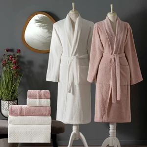 Bliss Pure Cotton Pamuk Aile Bornoz Seti Pudra Ekru