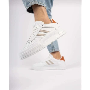 Bağcıklı Unisex Ortopedik Snaker Spor Ayakkabı Kadın-Beyaz-Oranj