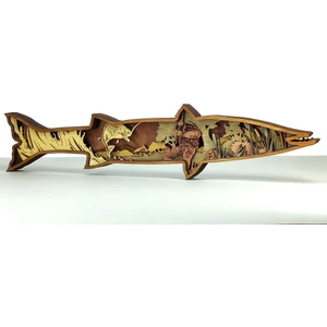 Modern Tasarımlı Ahşap Mdf Masa Süsü, Hediyelik Barracuda Balık Dekoratif Obje/biblo 35X8 cm