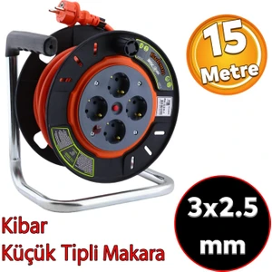 Küçük Plastik Makaralı Seyyar Cca Kablo 4 Priz Monofaze Uzatma Kablosu 3x2.5 mm Ttr Kablo 15 Metre